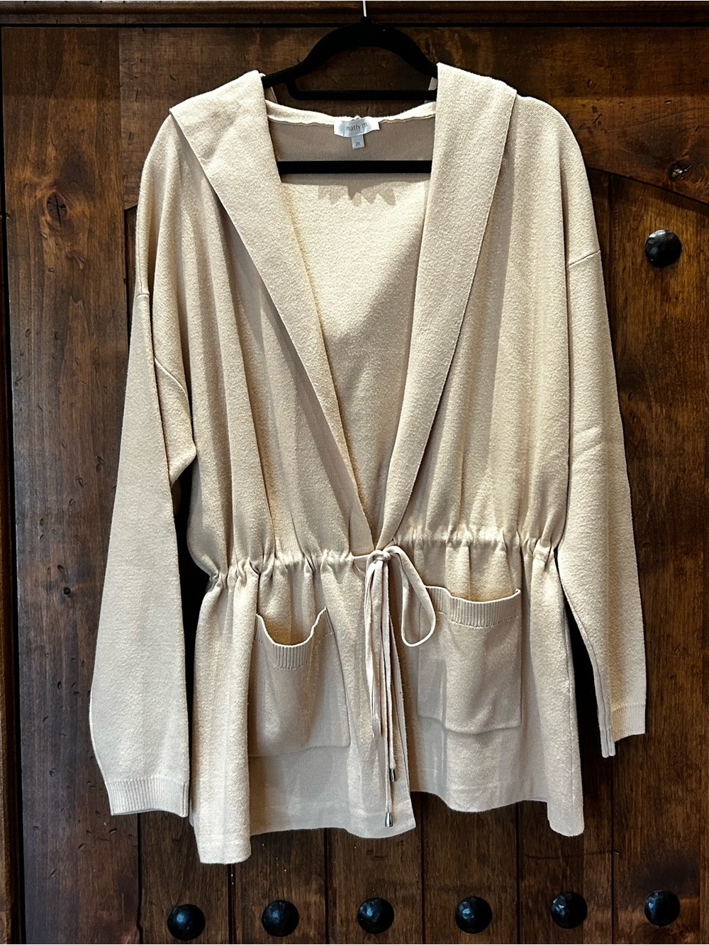Matty M Camel Hooded, Cinch Waist Cardigan, Size 2X
